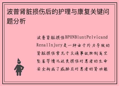 波普肾脏损伤后的护理与康复关键问题分析 波普肾脏损伤后的护理与康复关键问题分析